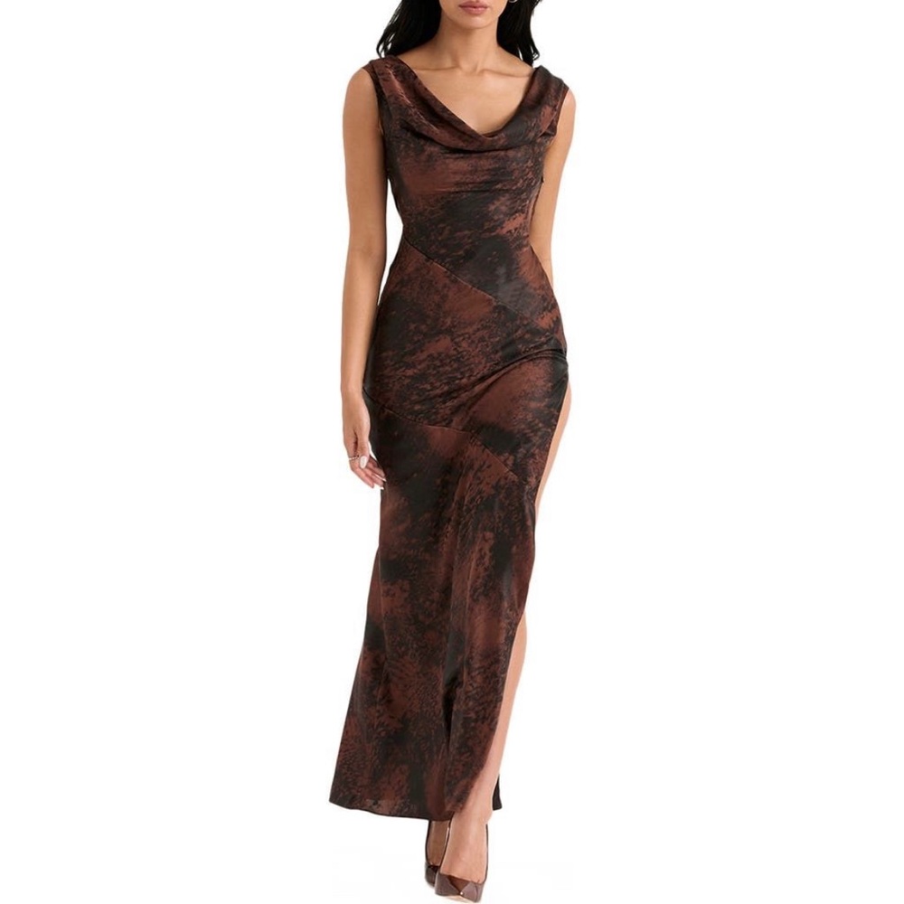 House of Cb Alaina Cowl Neck Satin Cocktail Dress